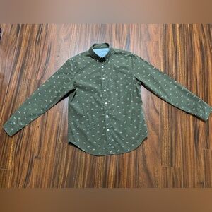 Banana Republic men’s small Luxe Poplin button-down shirt, zebra print olive